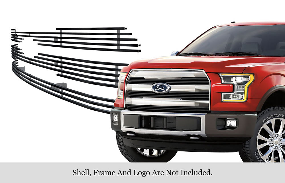 APS GR06FFC12J Main Upper Black Stainless Steel Billet Grille Fits 2015-2017 Ford F-150