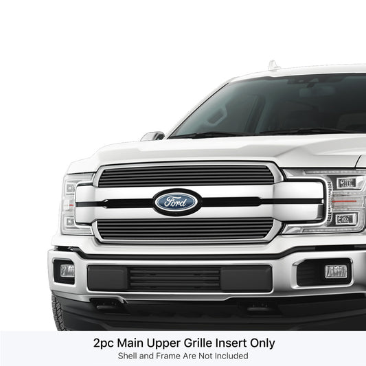 APS GR06FFD43J Main Upper Black Stainless Steel Billet Grille Fits 2018-2020 Ford F-150