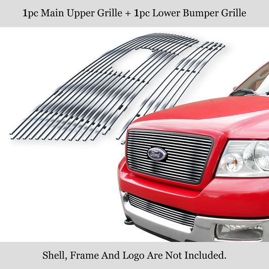 APS GR06FGI94S Main Upper & Lower Bumper Stainless Steel Billet Grille Fits 2004-2005 Ford F-150