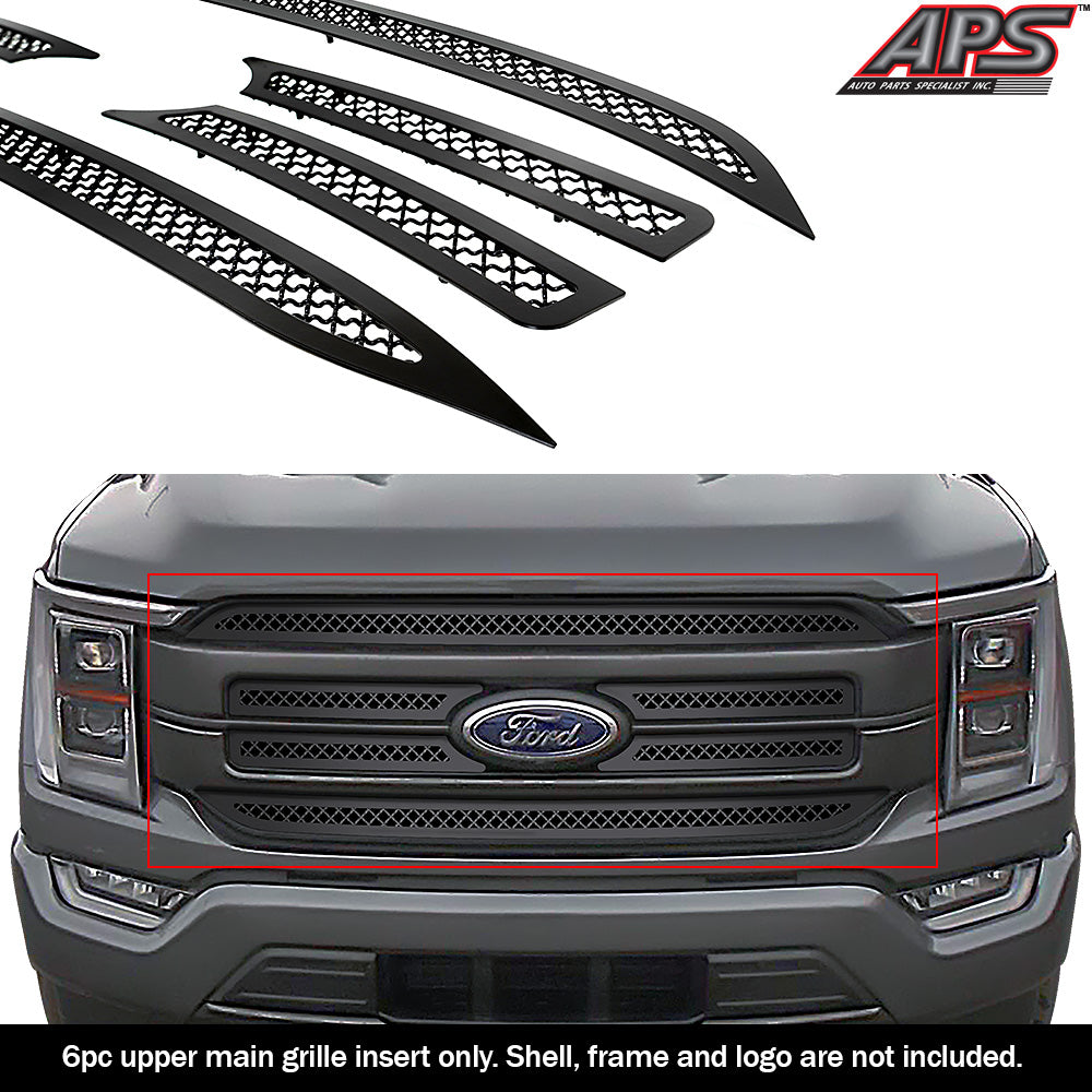 APS GR06GEJ78K Main Upper Black Wire Mesh Grille Fits 2021-2023 Ford F-150