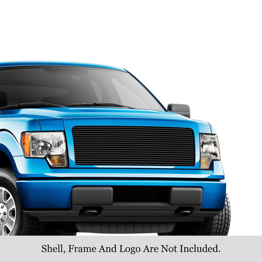 APS GR06HFD14J Main Upper Black Stainless Steel Billet Grille Fits 2009-2014 Ford F-150