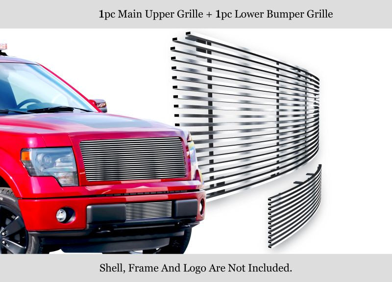APS GR06HFF14S Main Upper & Lower Bumper Stainless Steel Billet Grille Fits 2009-2014 Ford F-150
