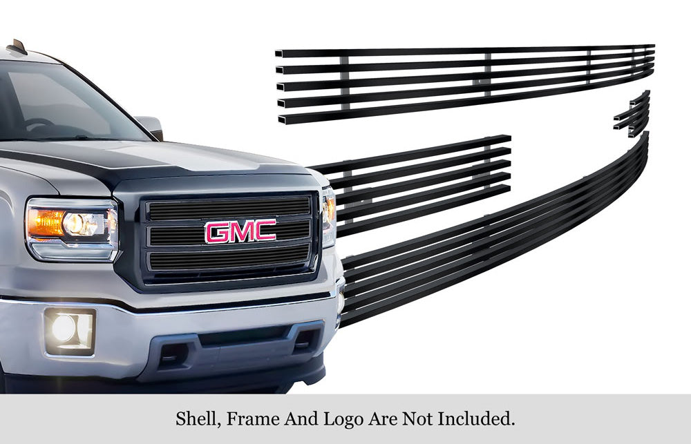 APS GR07FEI72J Main Upper Black Stainless Steel Billet Grille Fits 2014-2015 GMC Sierra 1500