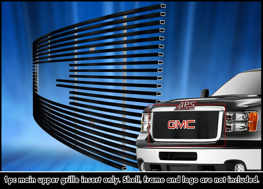 APS GR07FFH34J Main Upper Black Stainless Steel Billet Grille Fits 2011-2014 GMC Sierra 2500 HD