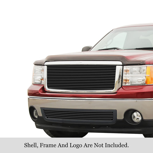 APS GR07FGH60J Main Upper & Lower Bumper Black Stainless Steel Billet Grille Fits 2007-2013 GMC Sierra 1500