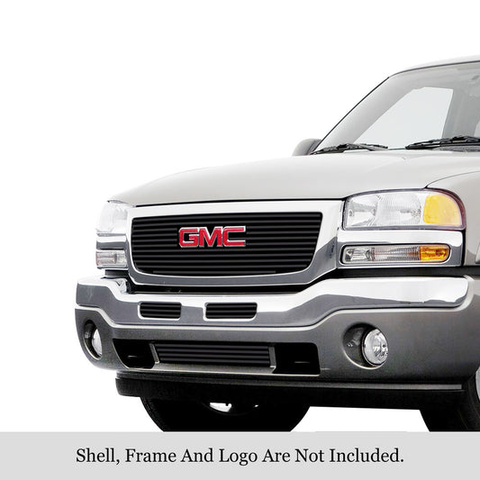 APS GR07FGI26J Main Upper & Top Bumper & Lowe Black Stainless Steel Billet Grille Fits 2003-2006 GMC Sierra 1500