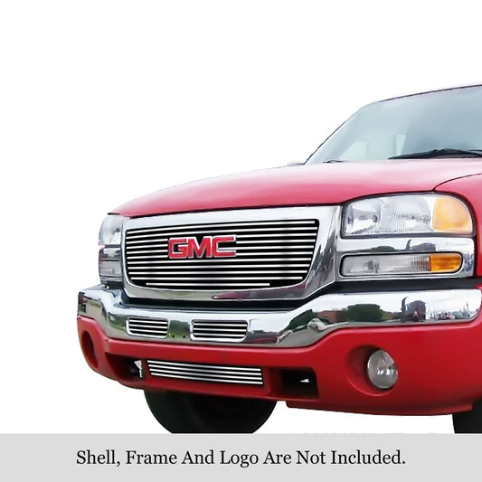 APS GR07FGI26S Main Upper & Top Bumper & Lowe Stainless Steel Billet Grille Fits 2003-2006 GMC Sierra 1500