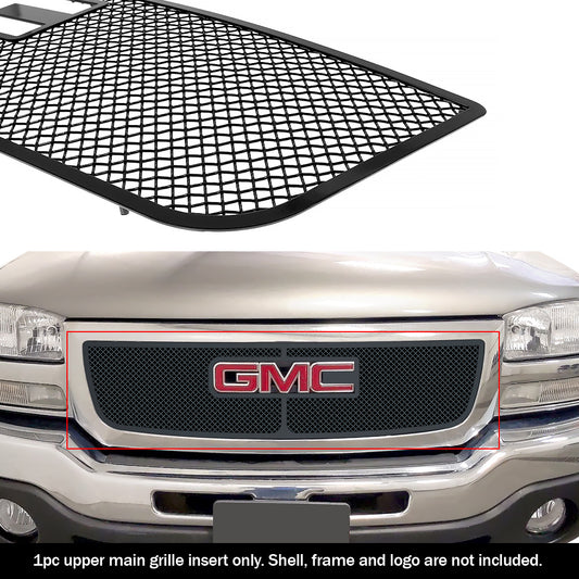 APS GR07GEG71H Main Upper Black Wire Mesh Grille Fits 2003-2006 GMC Sierra 1500