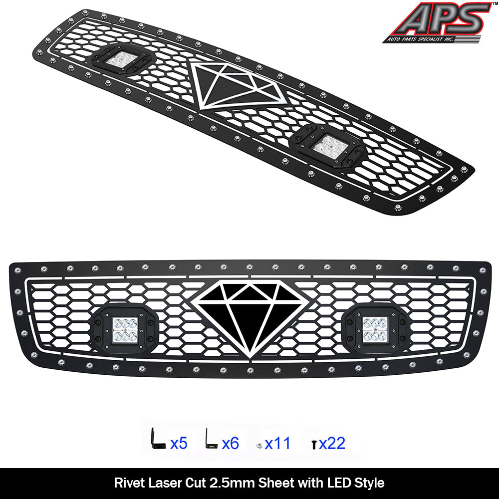 APS GR07LEA56L Main Upper Rivet Grille Fits 2003-2006 GMC Sierra 1500