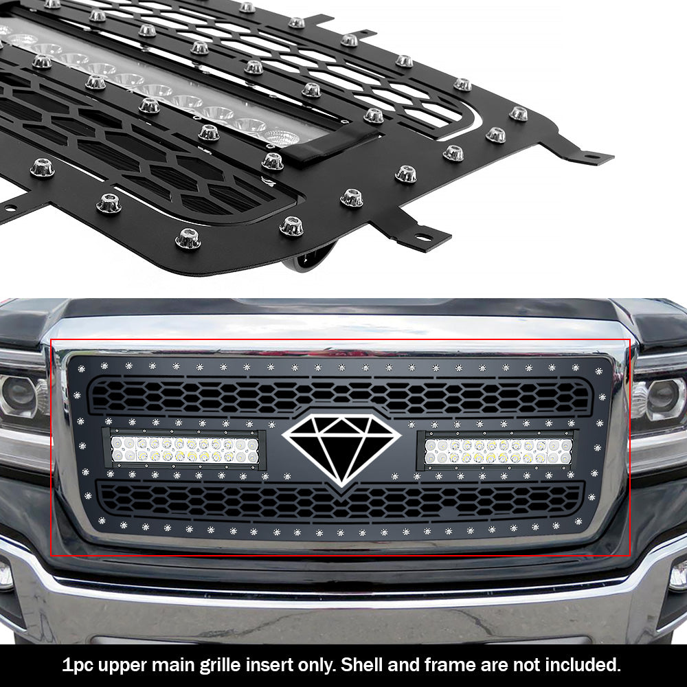 APS GR07LEI73L Main Upper Rivet Grille Fits 2014-2015 GMC Sierra 1500