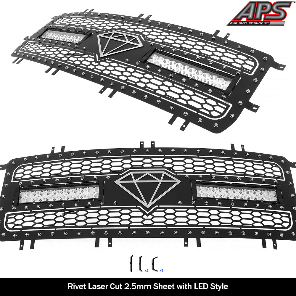 APS GR07LEI73L Main Upper Rivet Grille Fits 2014-2015 GMC Sierra 1500