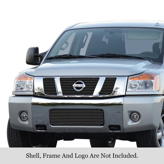 APS GR14FGG13J Main Upper&Lower Bumper Black Stainless Steel Billet Grille Fits 2008-2012 Nissan Titan