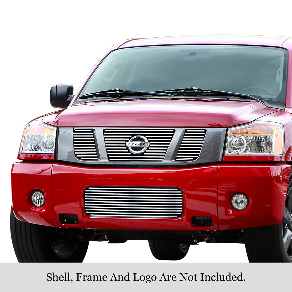 APS GR14FGG13S Main Upper&Lower Bumper Stainless Steel Billet Grille Fits 2008-2012 Nissan Titan