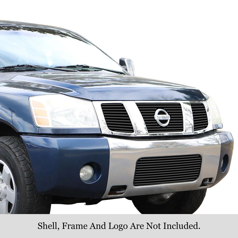 APS GR14FGI92J Main Upper & Lower Bumper Black Stainless Steel Billet Grille Fits 2004-2007 Nissan Titan