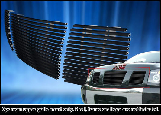 APS GR14HED22J Main Upper Black Stainless Steel Billet Grille Fits 2004-2007 Nissan Armada