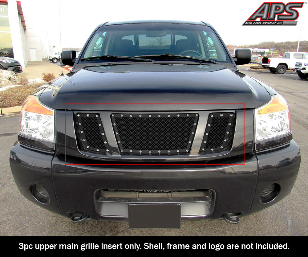 APS GR14LFE20H Main Upper Rivet Grille Fits 2008-2015 Nissan Titan