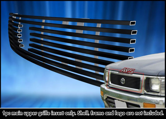 APS GR20FEA42J Main Upper Black Stainless Steel Billet Grille Fits 1992-1994 Toyota Pickup
