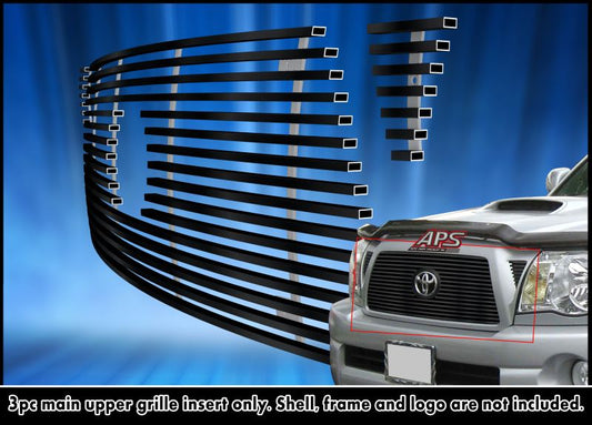 APS GR20FFD56J Main Upper Black Stainless Steel Billet Grille Fits 2005-2010 Toyota Tacoma