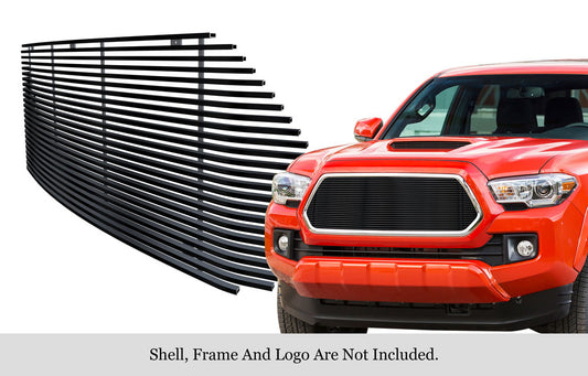 APS GR20HFC58J Main Upper Black Stainless Steel Billet Grille Fits 2016-2017 Toyota Tacoma