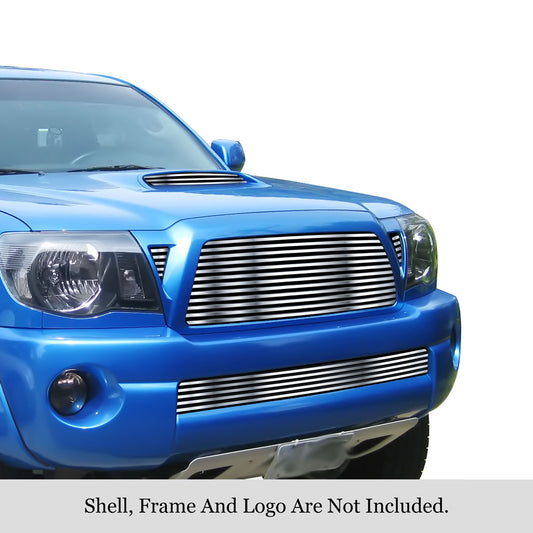 APS GR20HGG42S Main Upper & Lower Bumper & Hood Scoop Stainless Steel Billet Grille Fits 2005-2010 Toyota Tacoma